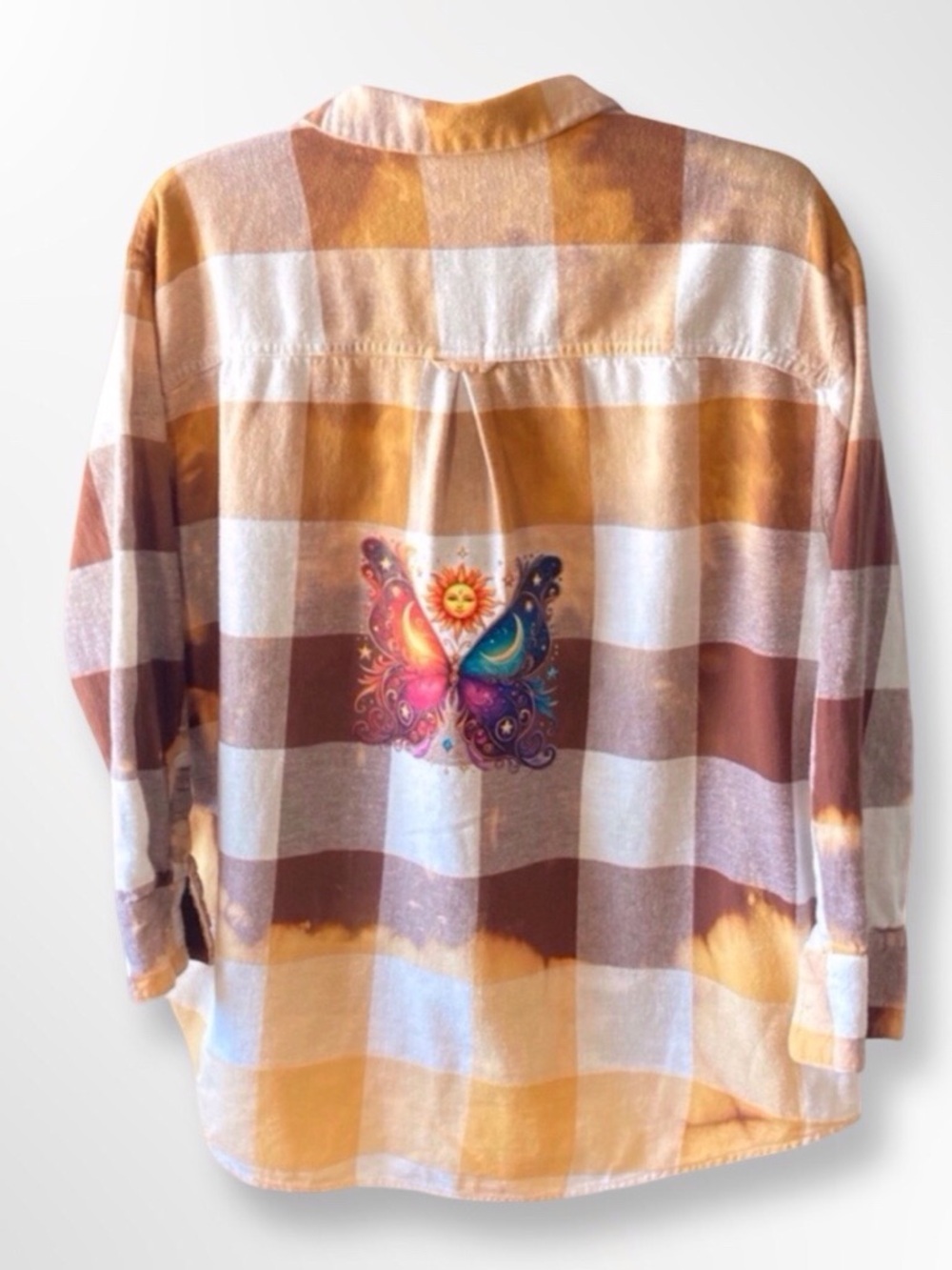 Flannel Shirt XL Celestial Butterfly Sun Moon Upcycled Boho grunge Y2K